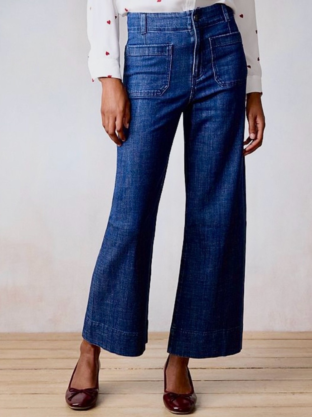 LC Lauren Conrad Super High-Rise Wide Leg Crop Jeans - Dark Blue